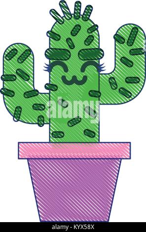 Cartoon potted cactus kawaii carattere Illustrazione Vettoriale