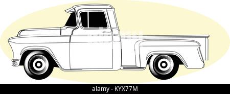 Silhouette di retro pick-up - vintage ritiro americano, vista laterale Illustrazione Vettoriale