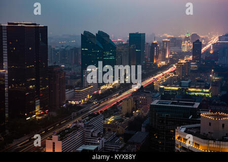 Vista notturna di CBD architettura della città di Pechino Foto Stock