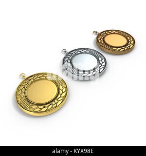 Le medaglie di metallo impostato su bianco. 3D illustrazione Foto Stock