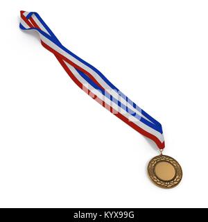 Medaglia di metallo con nastro tricolore sul bianco. 3D illustrazione Foto Stock