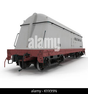 Ferrovia vetture del serbatoio per il latte isolate. 3D illustrazione Foto Stock