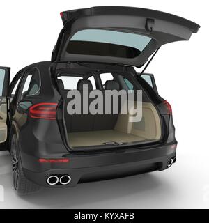 Pulire SUV vuota trunk isolate su un bianco. 3D illustrazione Foto Stock