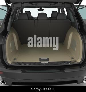 Pulire SUV vuota trunk isolate su un bianco. 3D illustrazione Foto Stock