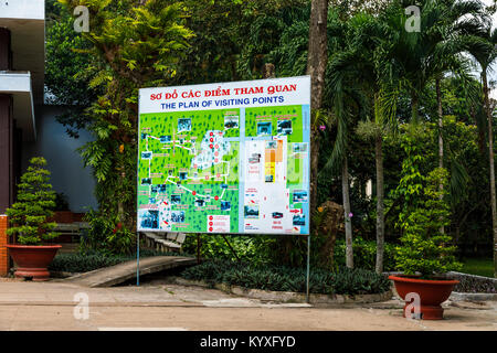 Mappa di localizzazione del iconico di Cu Chi rete di tunnel, nascosto Viet Cong gallerie, una delle principali attrazioni turistiche, a Saigon (Ho Chi Minh City), il sud del Vietnam Foto Stock