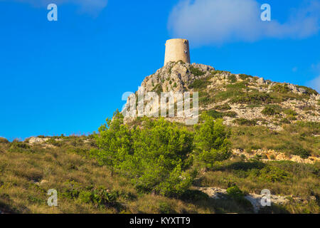 Antico mastio di Talayot de Almallutx, Cap de Formentor, Maiorca, isole Baleari, Spagna, Europa Foto Stock