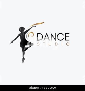 Ballet Dance Studio Logo elemento di modello di simbolo di lusso con la sfumatura del colore Illustrazione Vettoriale