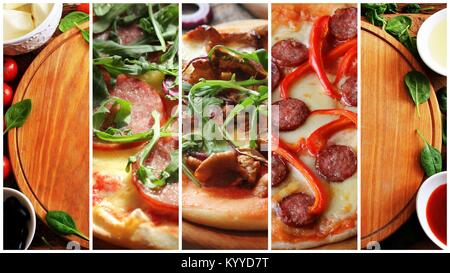 Collage con diversi tipi di pizza Foto Stock