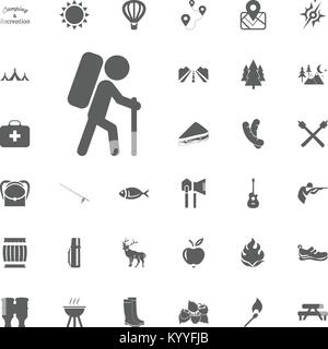 Escursionismo icona. Campeggio e attività ricreative all'aperto set di icone. Illustrazione Vettoriale