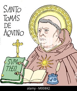 San Tommaso d Aquino (1225-1274). Italiano frate domenicano e dottore della Chiesa. Incisione. Foto Stock