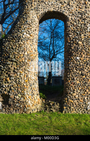 Passaruota attraverso le rovine dell'Abbazia in antiche sepolture presso il St Edmundsbury Cathedral, Bury St Edmunds, Suffolk, Inghilterra, Regno Unito. Foto Stock