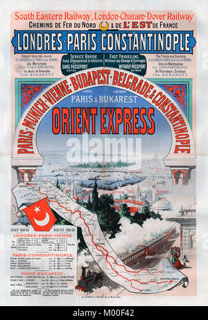 Poster pubblicitari il treno Orient Express viaggio tra Londra e Costantinopoli (Istanbul) nel 1888. Foto Stock