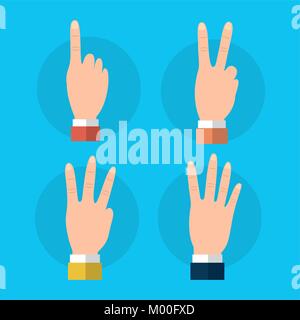 Set di mani differenti numeri di gesti delle dita Illustrazione Vettoriale