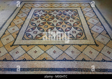 Disegno geometrico mosaico in Gaziantep Zeugma mosaico museo,Gaziantep,Anatolia sudorientale regione della Turchia Foto Stock