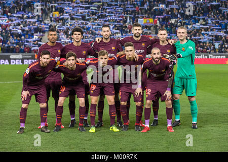 Barcellona, Spagna. Xvii gen, 2018. FC Barcelona team iniziale durante il match tra RCD Espanyol v FC Barcelona, per il turno di 8(1°) gamba della coppa del Re, suonato a RCDE Stadium il 17 gennaio 2018 a Barcellona, Spagna. Credito: Gtres Información más Comuniación on line, S.L./Alamy Live News Foto Stock