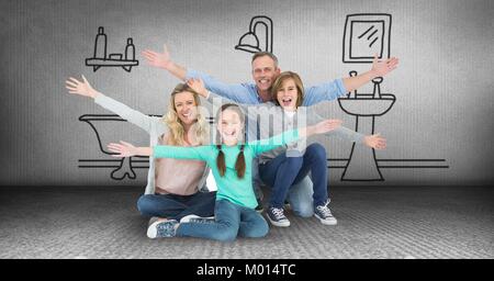 Famiglia divertendosi con bagno disegno Foto Stock