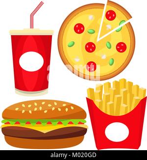 Colorato il fast food icon set poster. Illustrazione Vettoriale