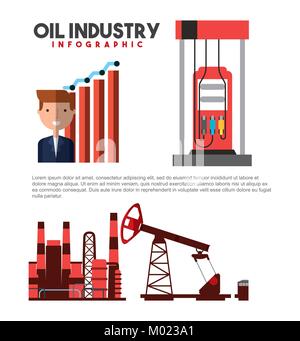 Industria petrolifera ed infografico imprenditore stazione statistiche del gas e produzione di estrazione Illustrazione Vettoriale