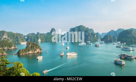 Bella Baia di Halong panorama dall'alto ti isola. Halong Bay è il sito Patrimonio Mondiale dell'UNESCO. Foto Stock