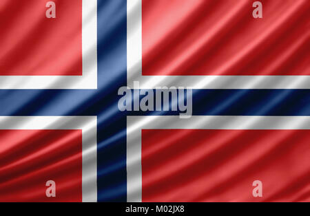 Bandiera della Norvegia sulla struttura del tessuto sullo sfondo Foto Stock