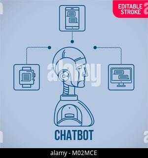 Lineare concetto chatbot. Illustrazione Vettoriale di assistenza virtuale del sito web o applicazioni mobili. In chat software, applicazione Illustrazione Vettoriale