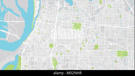 Vettore urbano mappa della città di Memphis, Tennessee, Stati Uniti d'America Illustrazione Vettoriale