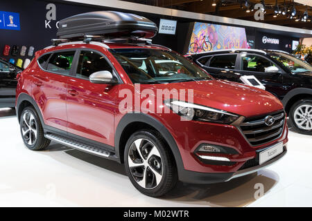 Bruxelles - Jan 10, 2018: Hyundai Tucson crossover compatto Auto SUV presentati presso il Bruxelles Motor Show. Foto Stock