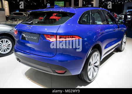 Bruxelles - Jan 10, 2018: 2017 Jaguar F-ritmo Auto SUV presentati presso il Bruxelles Motor Show. Foto Stock