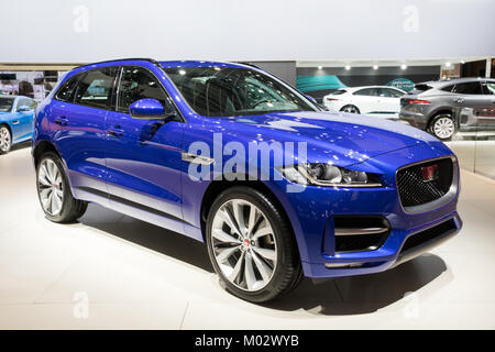 Bruxelles - Jan 10, 2018: 2017 Jaguar F-ritmo Auto SUV presentati presso il Bruxelles Motor Show. Foto Stock