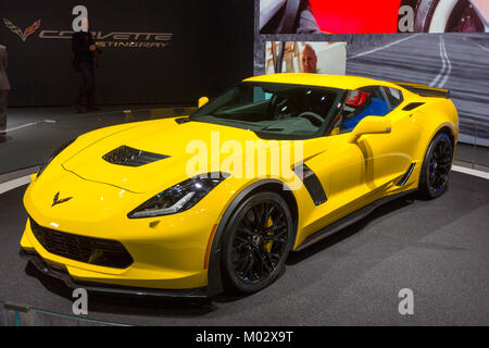 Ginevra, Svizzera - 4 Marzo 2015: Corvette Z06 debutta all'ottantacinquesimo International Motor Show di Ginevra a Palexpo, Ginevra. Z06 è un prodotto dalle prestazioni elevate Foto Stock