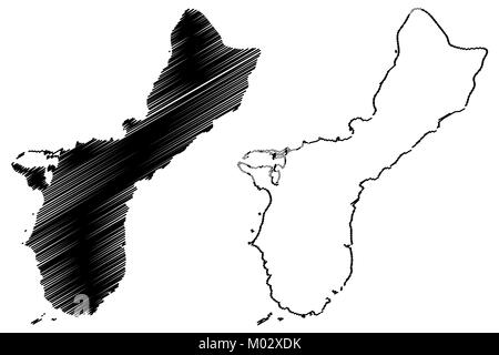 Mappa di Guam illustrazione vettoriale, scribble sketch Isola di Guam Illustrazione Vettoriale