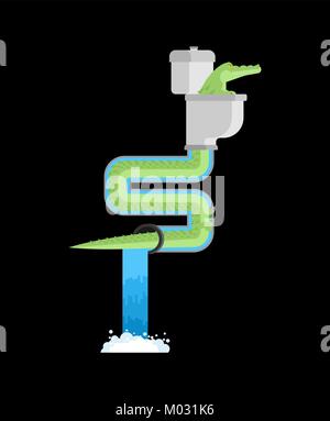 Coccodrillo in fogna. Coccodrillo nella canalizzazione fognaria. Predator animale. La leggenda della città. Servizi igienici e di approvvigionamento idrico e la rete fognaria. Illustrazione Vettoriale Illustrazione Vettoriale