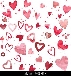 Disegnato a mano i cuori del vettore. Acquerello Rosa insieme di elementi per il giorno di San Valentino. Scrapbook gli elementi di design. Tipografia poster, scheda, etichetta, banner set design. Illustrazione Vettoriale