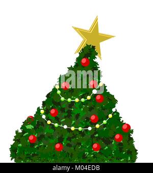 Buon Natale albero decorato con GOLDEN STAR COLOUR lampadina luci e isolato su sfondo bianco lo spazio per i vostri testi e oggetti di decorazione e Pl Illustrazione Vettoriale