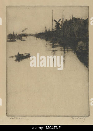 Il canale di Rotterdam, catturato in questa immagine, mostra i canali urbani della città. I canali di Rotterdam sono noti per il loro significato industriale e architettonico, offrendo vedute della vita moderna della città e della cultura marittima. Foto Stock