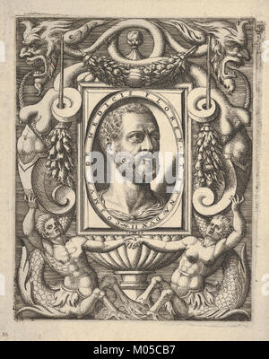 Busto ritratto di Cosimo I de' Medici, in un ovale set di frame all'interno di una placca rettangolare, circondato da fantastici ornamento incontrato DP832619 Foto Stock