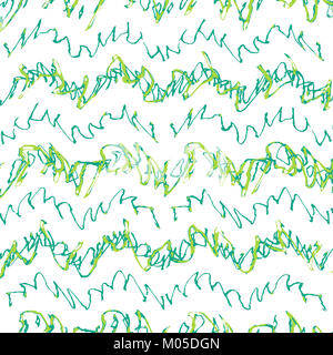Ondulata linee irregolari motif seamless pattern design in verde turchese e contro i colori bianco Foto Stock