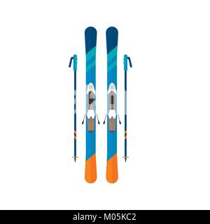 Sport invernali icona di sci. Lo sci e lo snowboard attrezzatura set isolato su sfondo bianco in stile appartamento di design. Elementi per la località sciistica di immagine Illustrazione Vettoriale