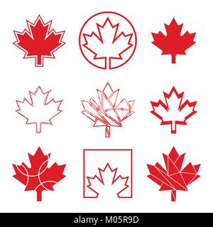 Un insieme di nove unici maple leaf design. Questi personalizzato grafica canadesi sono disponibili in formato vettoriale. Illustrazione Vettoriale