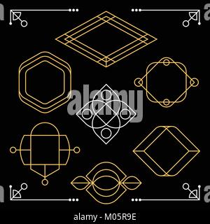 Una collezione di stile retrò Grafica geometrica progetta e angoli in formato vettoriale. Illustrazione Vettoriale