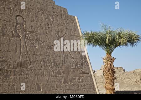 Medinet Habu tempio, Egitto con scrittura geroglifica Foto Stock