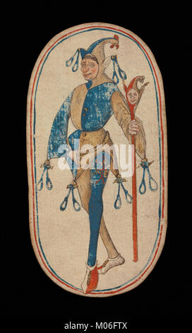 La carta Knave of Nooses delle carte da gioco dei Chiostri presenta opere d'arte di ispirazione medievale, che illustrano immagini dettagliate e design tipici delle carte da gioco storiche. Foto Stock