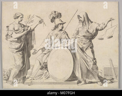 Minerva affiancato da pace e giustizia (Armoiries de Gallard et de Mesmes) SODDISFATTE DP822466 Foto Stock