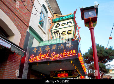 Don Mee pesce cinese szechuan restaurant di Chinatown in Victoria British Columbia, Canada. Chinatown Victoria BC Canada. Foto Stock