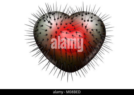 Il male verde cuore lucido con picchi di nero uscente e con minore cuore rosso all'interno Foto Stock