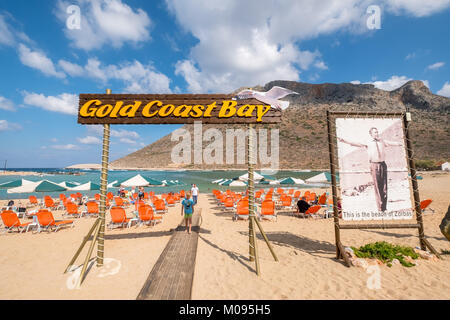 Stavros, Gold coast Bay, Zorba s Beach, set cinematografico per il film Alexis Zorbas, penisola di Akrotiri, sogno spiaggia, Chania, Creta, Grecia, Europa, Grecia, Foto Stock