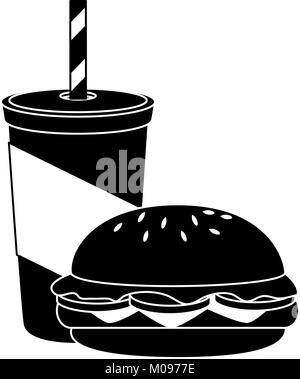 Bevanda in tazza plasttic con burger illustrazione vettoriale design Illustrazione Vettoriale