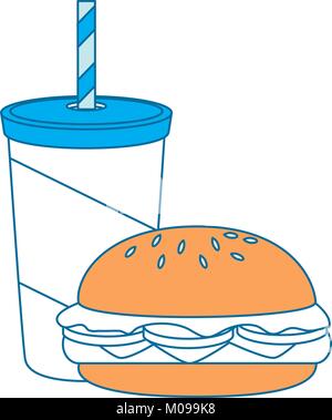 Bevanda in tazza plasttic con burger illustrazione vettoriale design Illustrazione Vettoriale