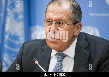 New York, NY, STATI UNITI D'AMERICA. Xix gen, 2018. SERGEY Lavrov, Ministro degli Affari Esteri della Federazione Russa presso le Nazioni Unite a New York, NY on gennaio 19, 2018 Credit: Michael Brochstein/ZUMA filo/Alamy Live News Foto Stock