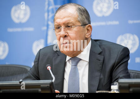 New York, NY, STATI UNITI D'AMERICA. Xix gen, 2018. SERGEY Lavrov, Ministro degli Affari Esteri della Federazione Russa presso le Nazioni Unite a New York, NY on gennaio 19, 2018 Credit: Michael Brochstein/ZUMA filo/Alamy Live News Foto Stock